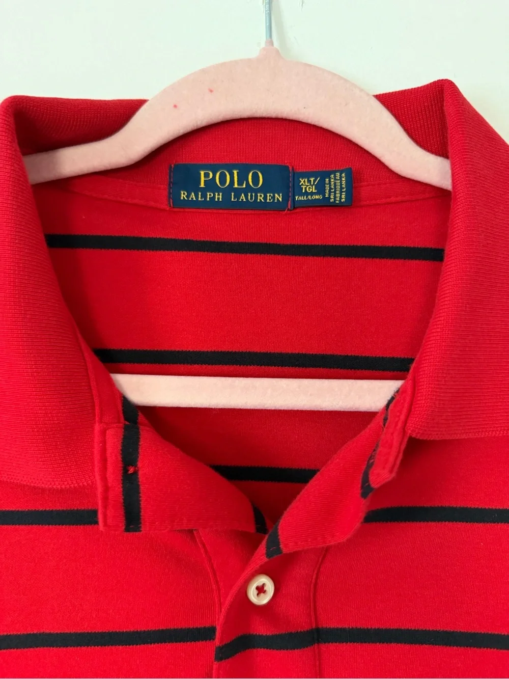Polo Ralph Lauren Men’s XLT Red Navy Stripe Polo Shirt Pony Logo Tall